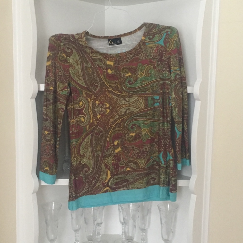 6 by Six Three Quarter Length Paisley Top